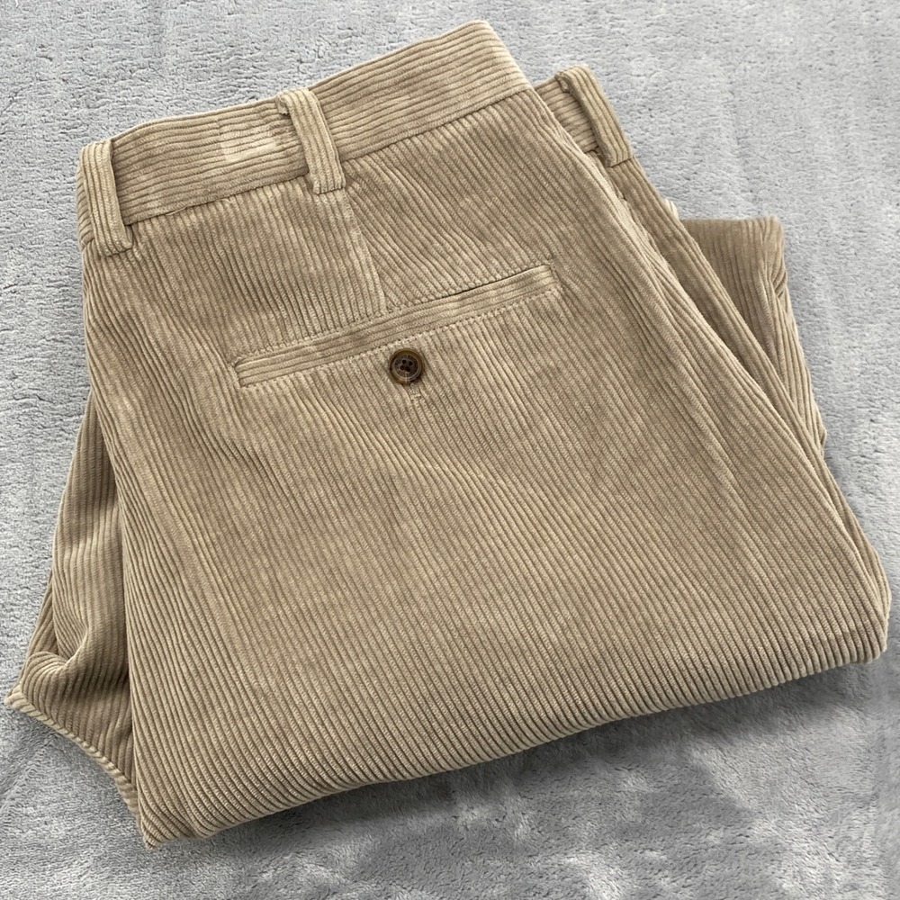 Brooks Brothers Hudson Tan Corduroy Pants Mens 38x30 Flat Front Straight Leg
